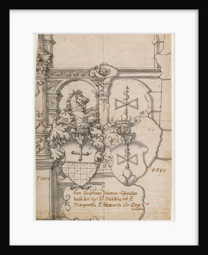 Stained Glass Design with Two Coats of Arms (recto), Study of a Helm (verso) by Hans Jacob Plepp