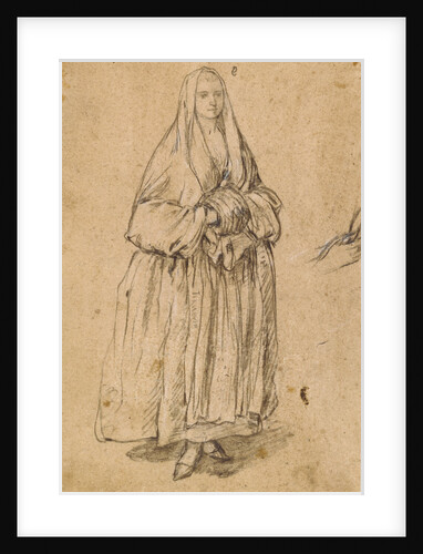 Standing Woman Holding a Muff, Turned Slightly to the Right (recto), Studies of Heads (verso) by Pietro Longhi