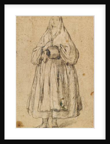 Standing Woman Holding a Muff, Turned Slightly to the Left (recto), Studies of Heads (verso) by Pietro Longhi