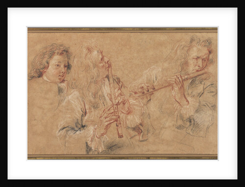 Two Studies of a Flutist and a Study of the Head of a Boy by Jean-Antoine Watteau