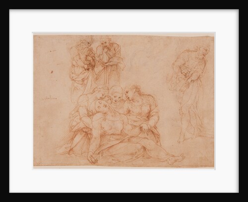 The Swooning Virgin Supported by Three Holy Women and Three Studies of Men (recto), Saint George and the Dragon (verso) by Cesare da Sesto