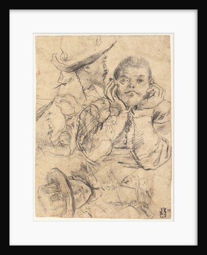 Four Studies of Heads Drawn over a Copy of Saint John the Evangelist by Correggio (recto), Three Studies of Men (verso) by Annibale Carracci