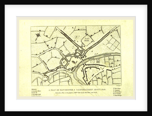 Map of Manchester and Salford about 1650, UK by Anonymous