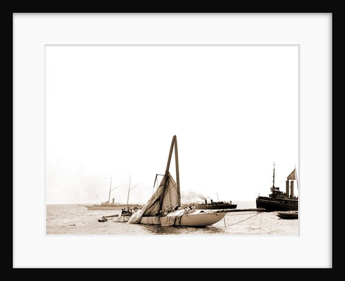 Columbia, steel mast carried away, Columbia (Sloop), 1899 by Anonymous