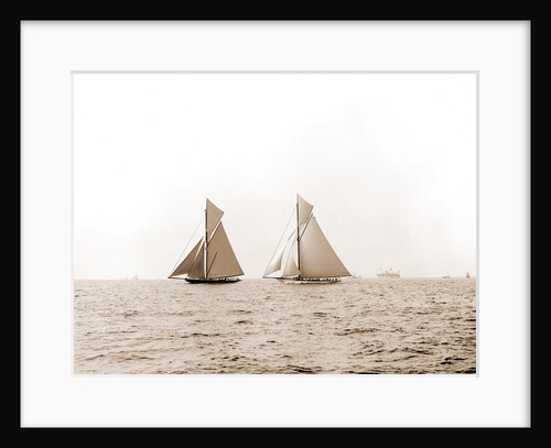 Shamrock I and Columbia coming for the line, Columbia (Sloop), Shamrock I (Yacht) by Anonymous