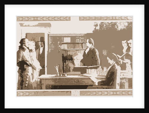 Benjamin Franklin opening first subscription library in Philadelphia, Mills by Anonymous