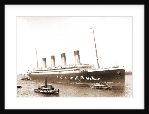 White Star S.S. Olympic guided in by tugboats Geo. K. Kirkham and Dowmer, Olympic (Steamship) by Anonymous