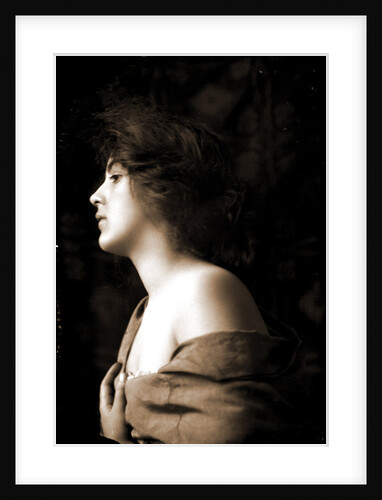 Woman model in profile with hand at bosom, half-length portrait by Anonymous