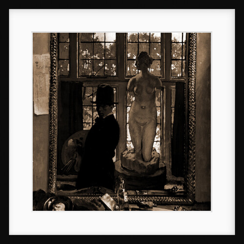 Artist with sculpture reflected in mirror by Anonymous