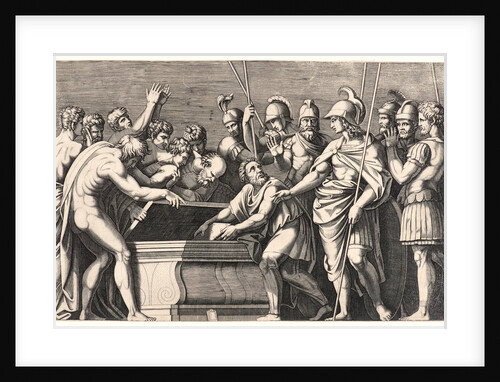 Alexander the Great Preserving the Works of Homer in Achilles' Sarcophagus, ca. 1512-1530 by Marcantonio Raimondi