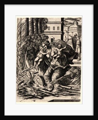 The Widow of Hasdrubel Throwing Herself on the Funeral Pyre by Pierre Woeiriot
