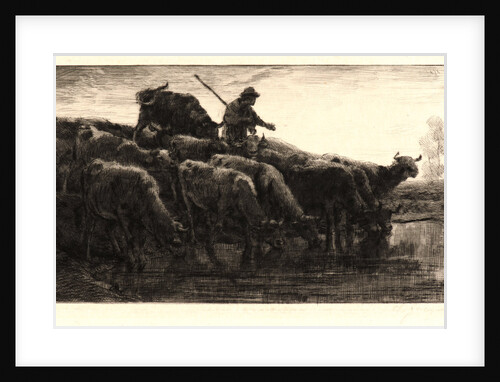Herd of Cows at the Watering Place (Troupeau de vaches a l'abreuvoir), 1878 by Charles Émile Jacque