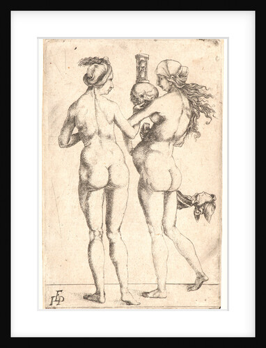 Allegory of Birth and Death: Two Naked Women with Skull and Hourglass, early 16th century by Giulio Campagnola