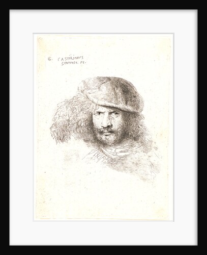 Head of a Man Wearing a Bonnet with a Large Plume (with Flat Cap and Feather), ca. 1648-1650 by Giovanni Benedetto Castiglione