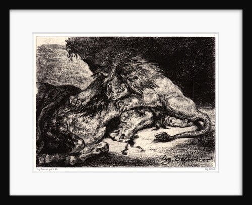 Lion Devouring a Horse (Lion Devorant un Cheval), after Delacroix's painting, 1844 by Eugène Delacroix