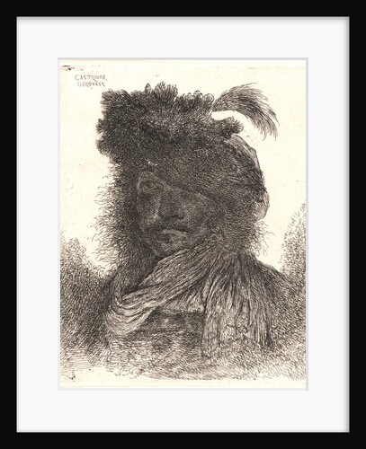Head of Man Wearing a Fur Cap with a Plume, ca. 1648-1650 by Giovanni Benedetto Castiglione