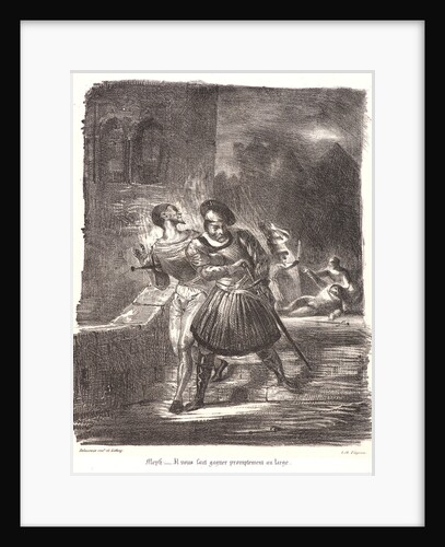 Mephistopheles and Faust Fleeing after the Duel with the address of Varyon (Méphistophélès et Faust fuyant après le duel avec l’adresse de Varyon), 1828 by Eugène Delacroix
