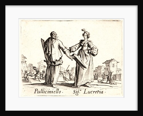 Pulliciniello and Signora Lucretia, 1622 and later by Jacques Callot