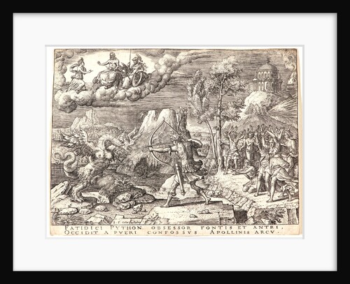 Apollo Killing the Dragon Python with His Arrows (Ovid, Metamorphoses, 438–451), 16th century by Etienne Delaune