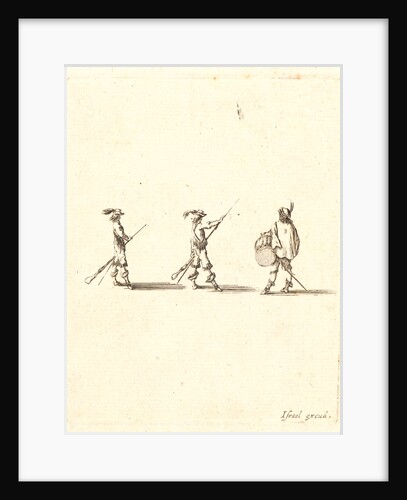 Deux soldats faisant l'exercise du fusil et un troisième battant du tambour, 17th century by Stefano Della Bella