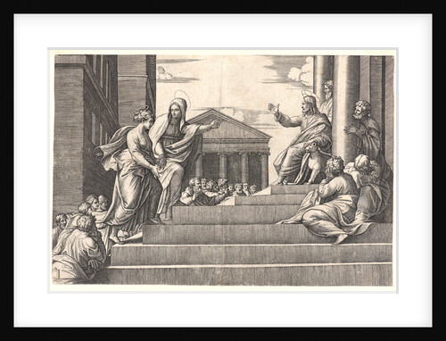 Martha Leading Mary Magdalen to Christ, 1520-1525 by Marcantonio Raimondi