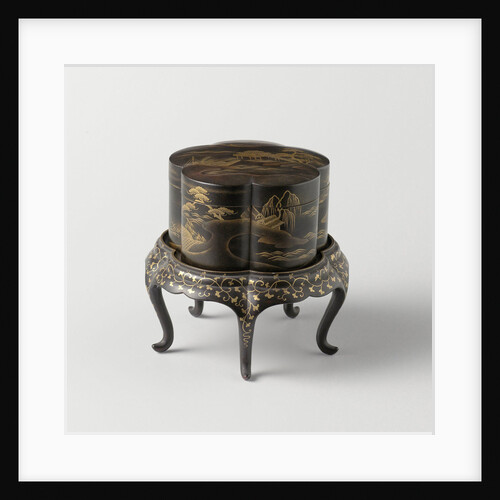 Box, lobed, loose foot, gilded landscapes on black ground by Anonymous
