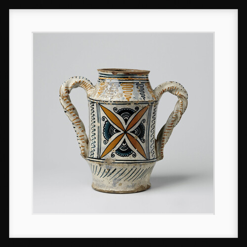 Pot with two twisted ears, decorated with star-shaped ornaments, pointed leaves, impeller shapes and spirals by Anonymous