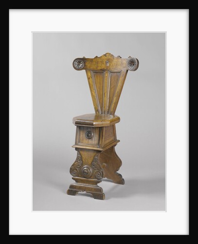 Chair walnut, with octagonal seat. Shield with intarsia tree and decorations by Anonymous