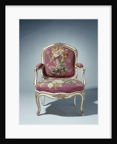 Armchair upholstered in tapestry with flower bouquets by Maurice Jacques I. Gourdin
