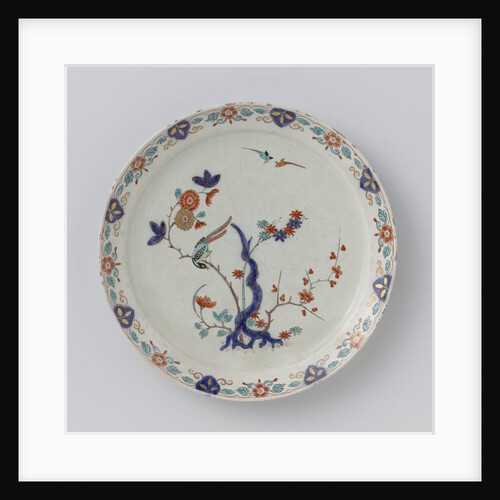 Plate, the flat painted with flowering branches and birds, Jacob van der Kool by Anonymous