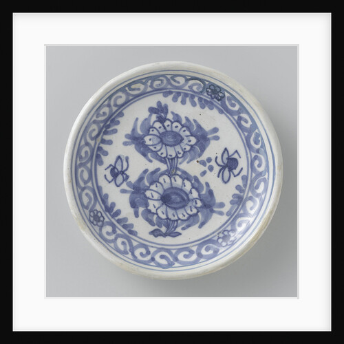 Plate, blue painted with flowers and insects by Anonymous