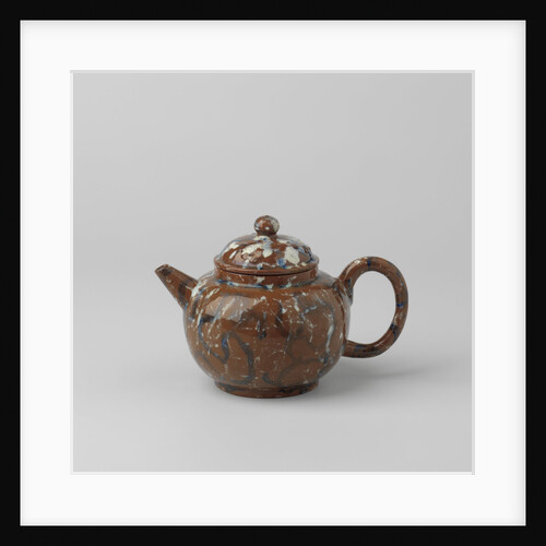 Teapot with lid, blue-white marbled. The lid features three rosettes in relief. by Anonymous