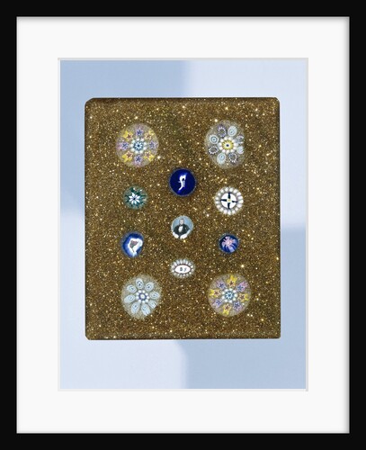 Plaque of aventurine glass, with eleven rosettes of millefiori glass by Anonymous