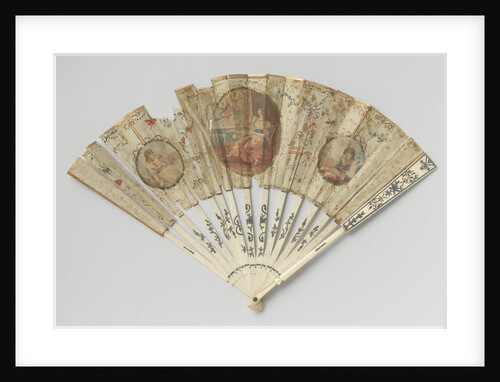 Folding fan with blade side to a medallion seated lady with fan and putti painted by Anonymous