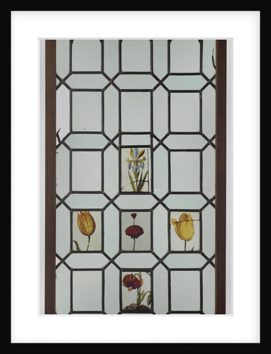 Pane with five flowers, including two tulips by Anonymous