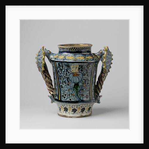 Albarello, multicolor painted with flower sprays and oval escutcheon by Anonymous