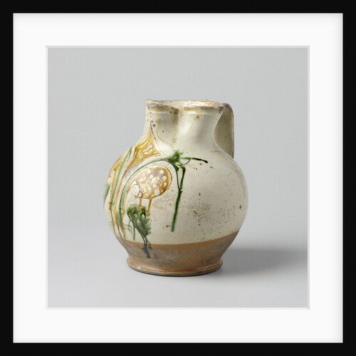 Jug spherical with pinched spout and wide, flat ears, multicolor painted with Florentine lily by Anonymous
