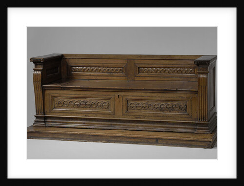Bank of cassapanca, decorated with pilasters and Ionic capitals, panels with inserted braid band, framed by bands with intarsia by Anonymous