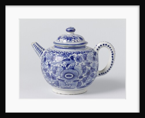 Teapot with lid of blue painted faience, on foot ring by Anonymous