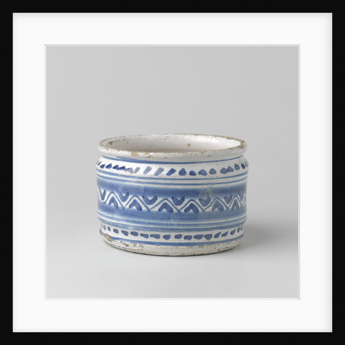 Cream jars, painted blue with geometric motifs. by Anonymous