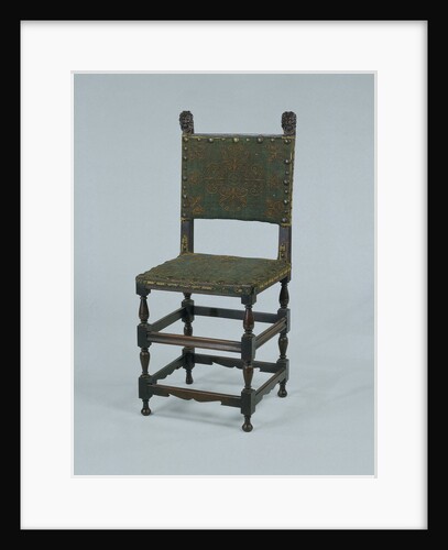 Rosewood chair, covered with green baize, featuring a decoration of orange cord by Anonymous