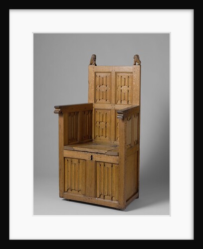 Armchair with coffin-shaped base, decorated with letter panels by Anonymous