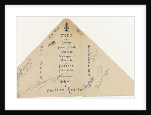 Christmas Menu, December 25, 1944, a prisoner of war camp Stalag dinner at the IV B Mühlberg a / d Elbe Germany by Anonymous