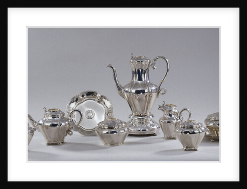 Tea and coffee service of J. D. Preuyt, farmer and mayor of Geervliet, given to him for his anniversary in 1873 by Anonymous