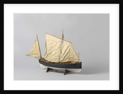 A one-masted sailing boat with a mainsail and jib rigged fore and aft by Anonymous