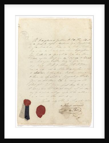 Piece sheet of uniform of J.C.J. van Speyk with attached credentials by Jonkheer H. E. de Boer