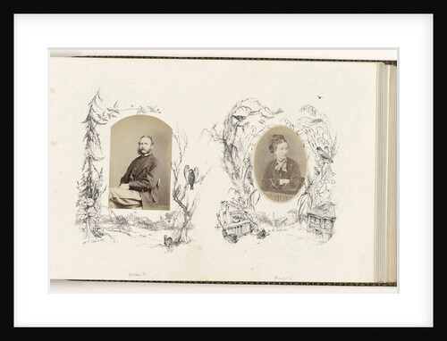 Portrait of H. T. Salmon bordered by drawing flora with birds by Anonymous