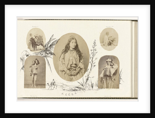 Algiers, genre portrait of girl with watch lined by drawing of palms and coast by Anonymous