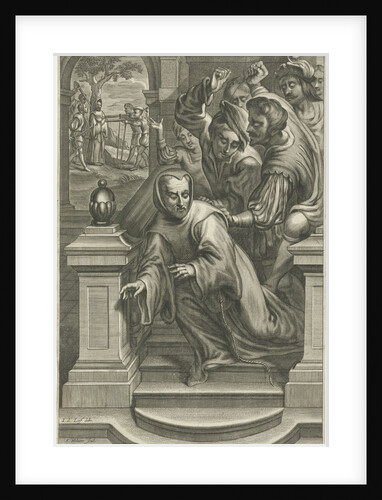 Eustachian Avril thrown by Calvinists off the stairs by Adriaen Millaert