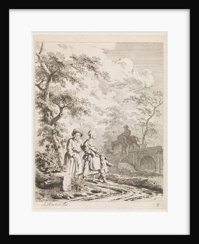 Old man, woman and child on a forest path by Leendert Overbeek